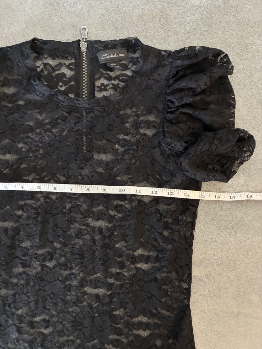 MASSIVE $10 SALE Seductions Sheer Lace 3/4 Statement Sleeve Blouse - Picture 8 of 9